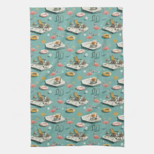 Retro Flamingo Poolside Summer Pattern (8) Kitchen Towel