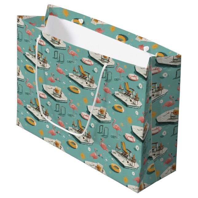 Retro Flamingo Poolside Summer Pattern (8) Large Gift Bag (Front Angled)