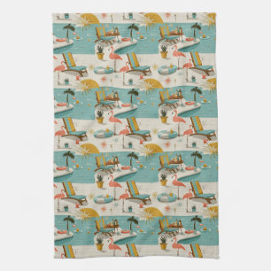 Retro Flamingo Poolside Summer Pattern (9) Kitchen Towel