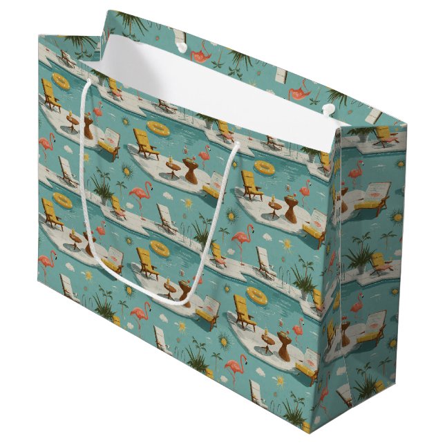Retro Flamingo Poolside Summer Pattern (9) Large Gift Bag (Front Angled)