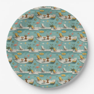 Retro Flamingo Poolside Summer Pattern (9) Paper Plate