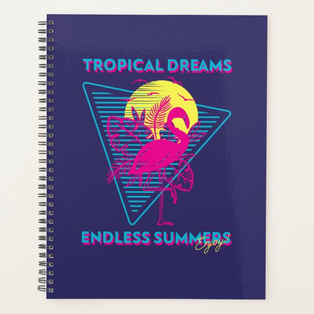 Retro Flamingo Sunset Synthwave Vibes Planner (Front)