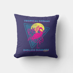 Retro Flamingo Sunset Synthwave Vibes Throw Pillow