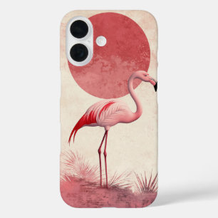 Retro Flamingo with Sunset Background iPhone 16 Case
