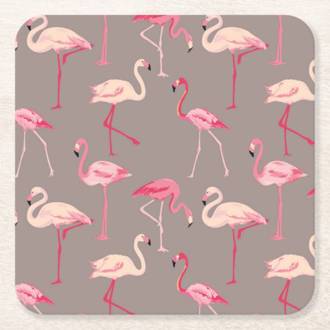 Retro Flamingos 2 Square Paper Coaster (Front)