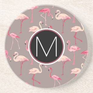 Retro Flamingos Monogram Coaster