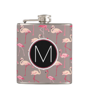 Retro Flamingos Monogram Hip Flask