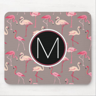Retro Flamingos   Monogram Mouse Pad
