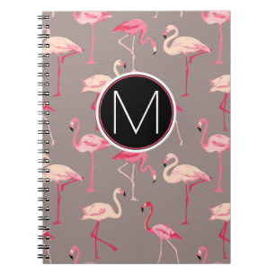 Retro Flamingos   Monogram Notebook
