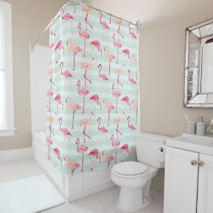 Retro Flamingos On Mint Stripes