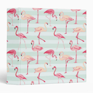 Retro Flamingos On Mint Stripes Binder
