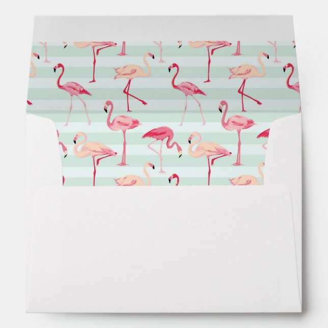 Retro Flamingos On Mint Stripes Envelopes (Back (Bottom))