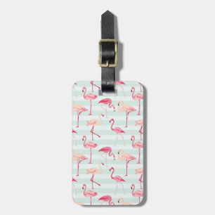 Retro Flamingos On Mint Stripes Luggage Tag