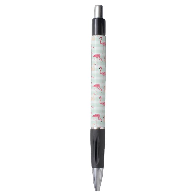 Retro Flamingos On Mint Stripes Pen (Front Vertical)