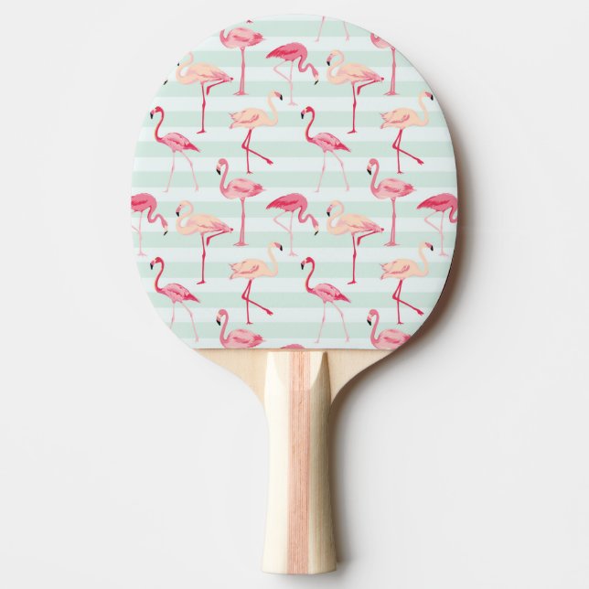 Retro Flamingos On Mint Stripes Ping Pong Paddle (Front)