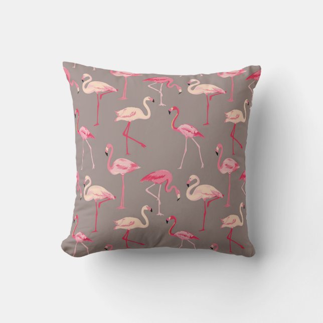 Retro Flamingos Throw Pillow (Front)