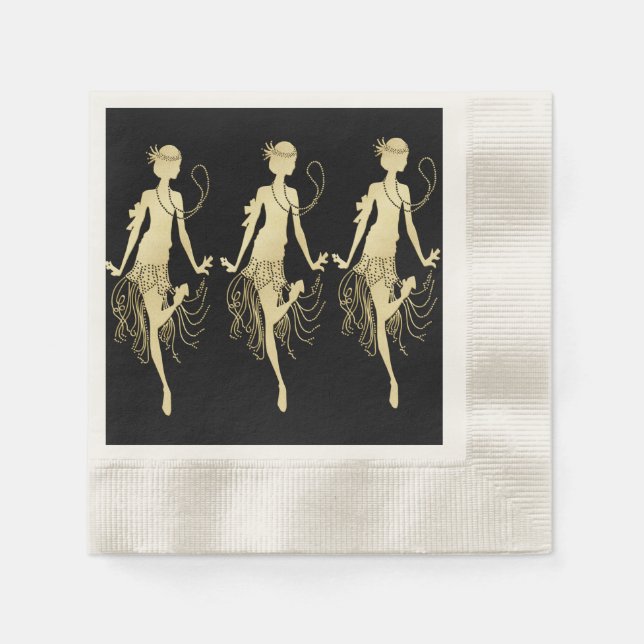 Retro Flappers Black Background Napkin (Front)