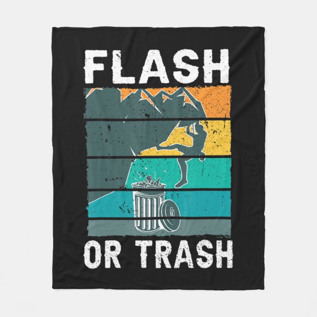Retro Flash or Trash Fun Rock Climbing Mountain Bo Fleece Blanket (Front)