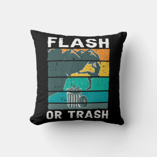 Retro Flash or Trash Fun Rock Climbing Mountain Bo Throw Pillow