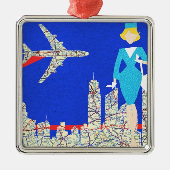 Retro Flight Attendant Christmas Ornament (Front)