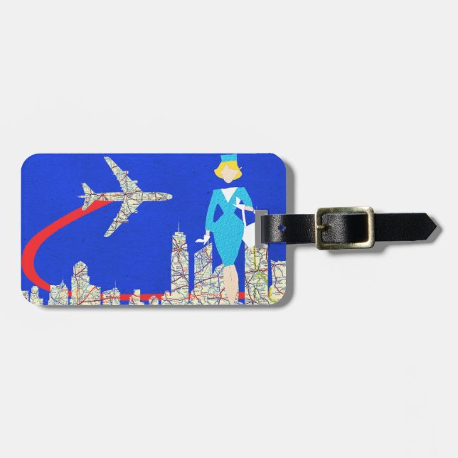 Retro Flight Attendant Customizable Luggage Tag (Front Horizontal)