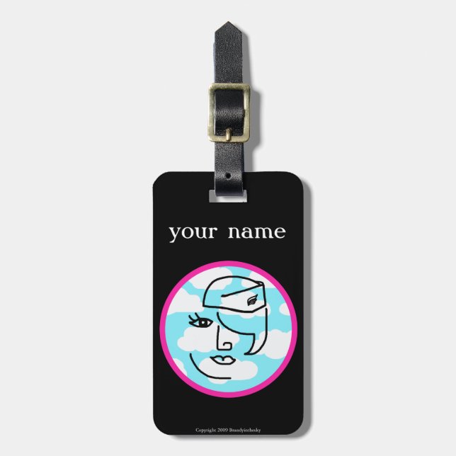 Retro Flight Attendant Personalized Luggage Tag #2 (Front Vertical)