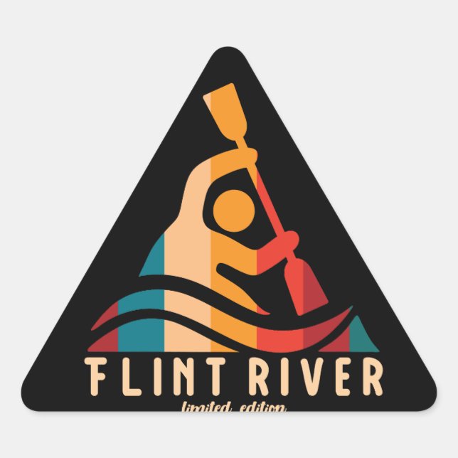 Retro Flint River Kayaking Triangle Sticker (Front)
