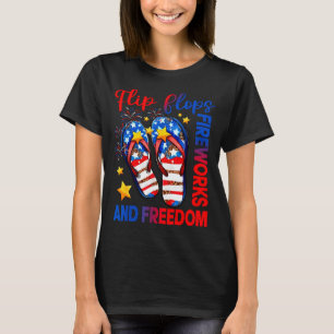 Retro flip flops fireworks &amp; freedom american T-Shirt