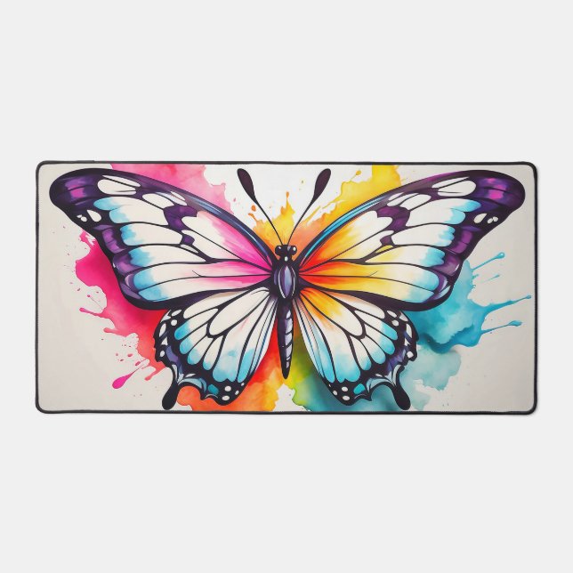 Retro Floating Butterfly Doodle Art Desk Mat (Front)