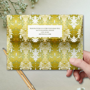 Retro Floating Ink Gold Green Silk Envelope