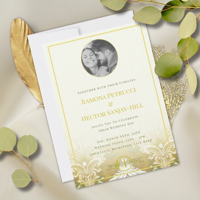 Retro Floating Ink Gold Green Silk Invitation (Creator Uploaded)