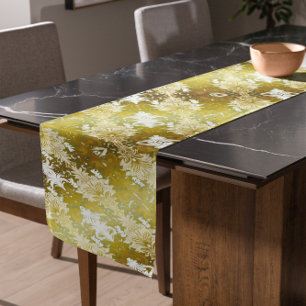Retro Floating Ink Gold Green Silk Medium Table Runner