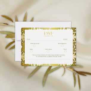 Retro Floating Ink Gold Green Silk RSVP Card