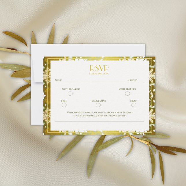 Retro Floating Ink Gold Green Silk RSVP Card (Creator Uploaded)