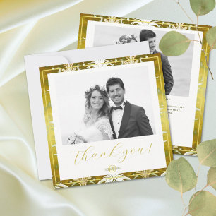 Retro Floating Ink Gold Green Silk Thank You Card