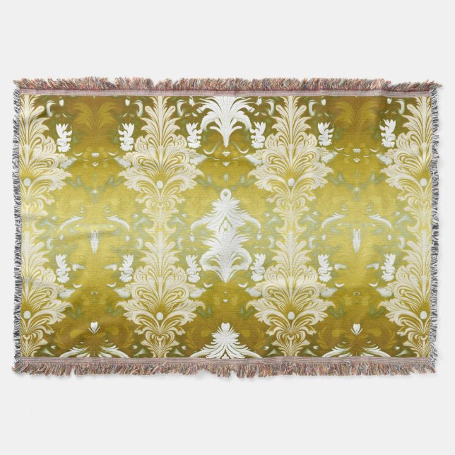Retro Floating Ink Gold Green Silk Throw Blanket (Front)