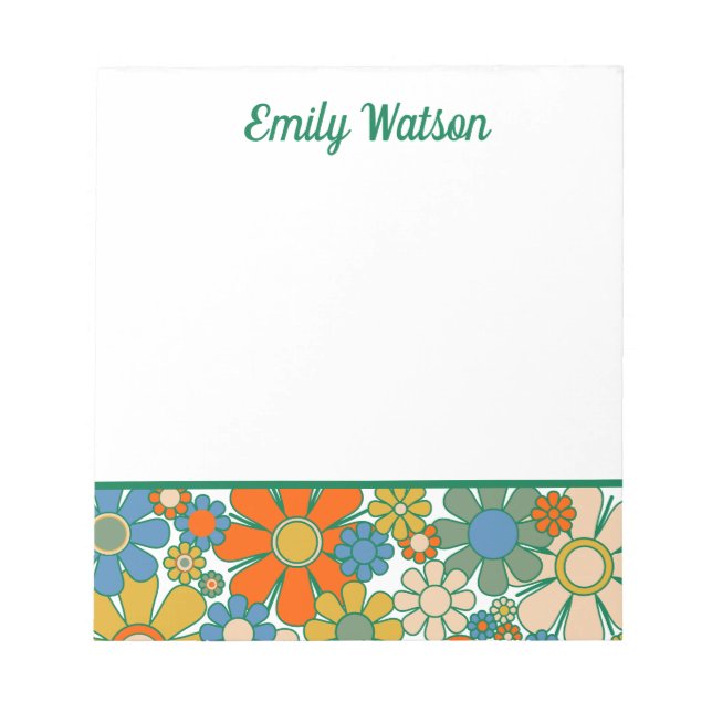 Retro Floral 60s 70s Flowers Personalized Notepad (Front)