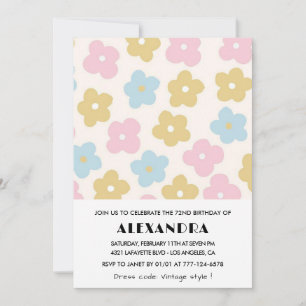 Retro Floral 72nd birthday invitations