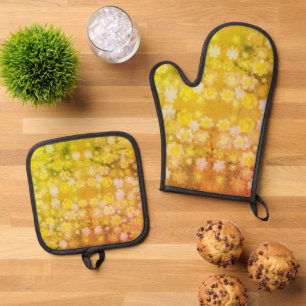Retro Floral Abstract Salty Watercolor Pattern Oven Mitt & Pot Holder Set