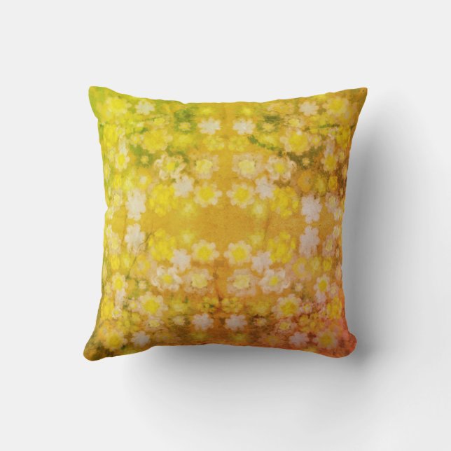 Retro Floral Abstract Salty Watercolor Pattern  Throw Pillow (Back)