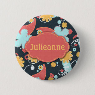 Retro Floral - Add a name - 2 Inch Round Button