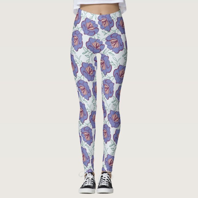 Retro Floral All Over Pattern Leggings (Front)