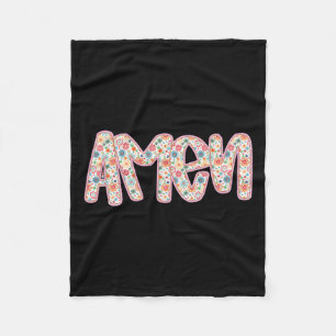 Retro Floral Amen Happy Christian Easter Bible Ver Fleece Blanket
