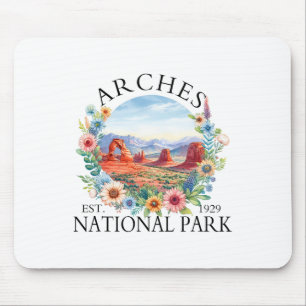 Retro Floral Arches National Park Hiking Camping O Mouse Pad