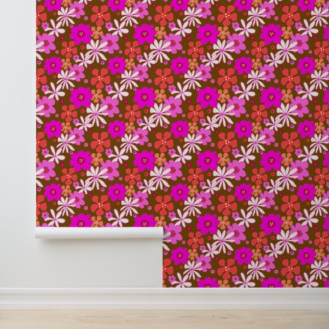 Retro Floral Art Diagonal Pattern Wallpaper (Application)