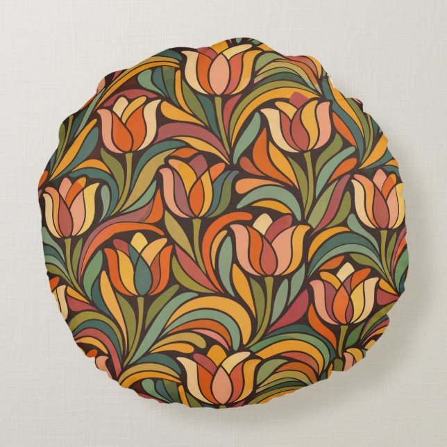 Retro Floral Art Nouveau Pattern Décor Round Pillow (Back)