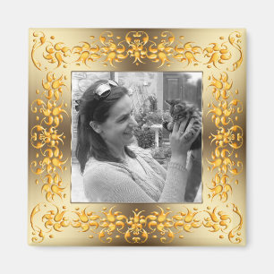 retro floral baroque golden frame. text. magnet