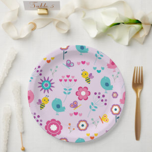Retro Floral Bird  Animal Paper Plate
