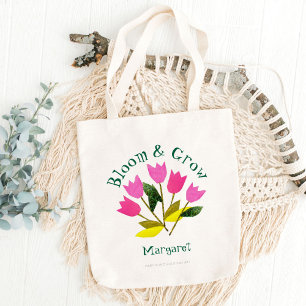 Retro Floral Bloom & Grow Cute Personalized Spring Tote Bag