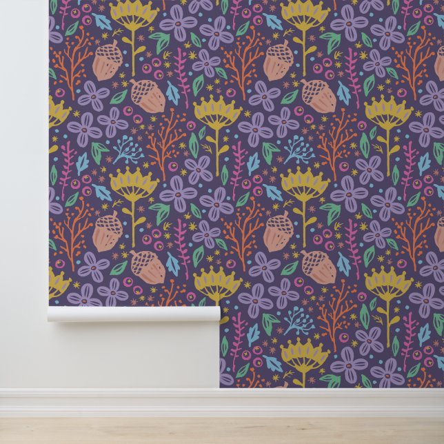 Retro floral boho design with fantasy flowers. wallpaper (Application)